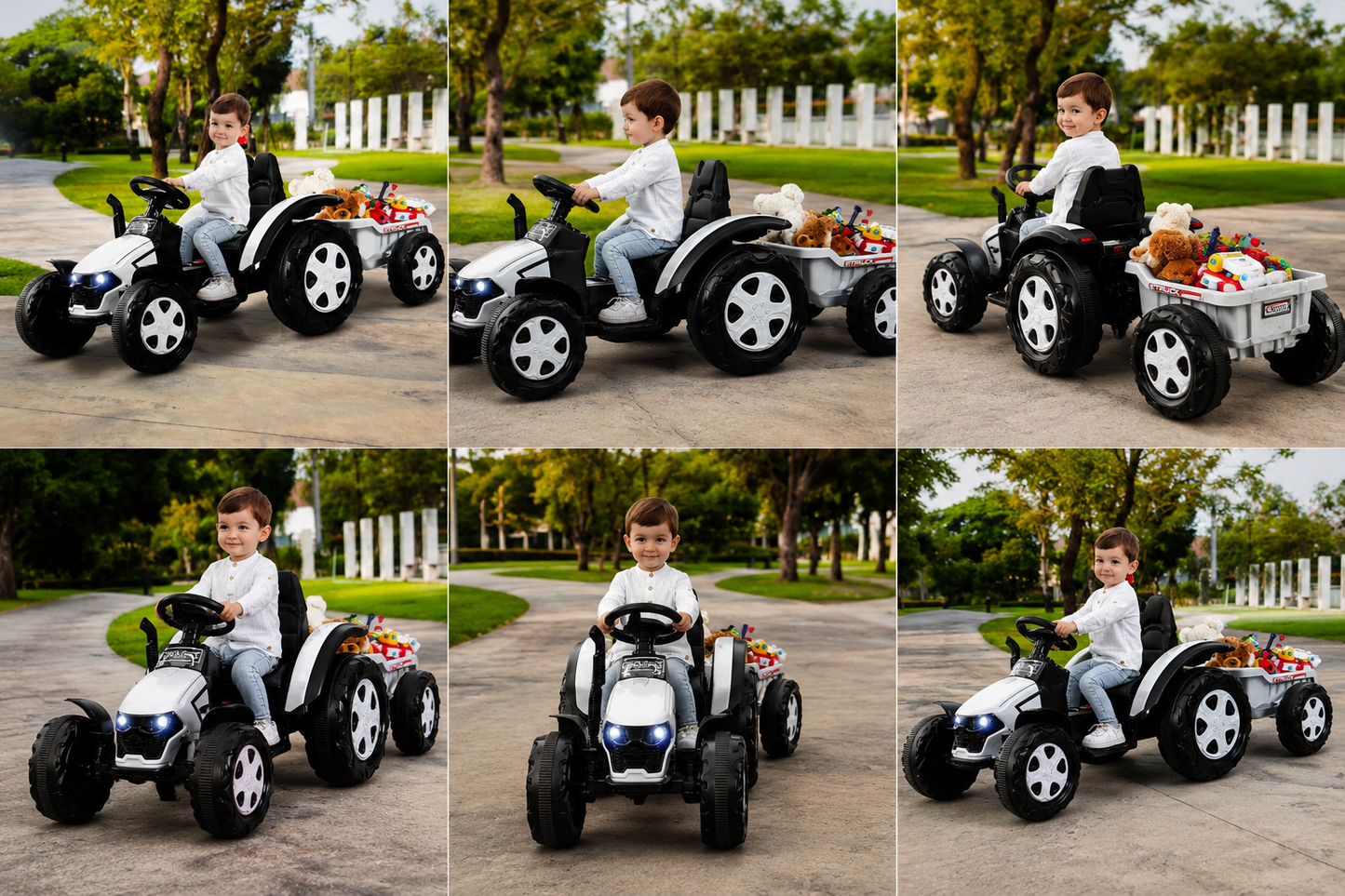 Tracteur Electrique Avec Télécommande 2.4G 12V 7AH Vitesse : 3-8 Km/H MP3 Port USB Pour Enfants De 3 À 8 Ans Blanc/Noir/Rouge/Vert
