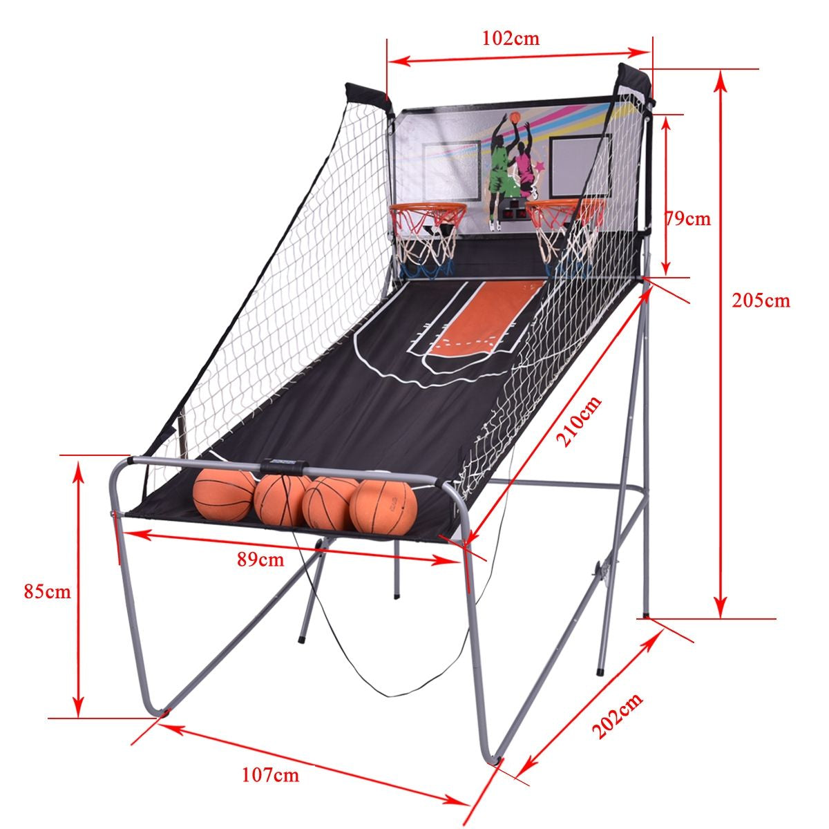 Jeu De Basketball Arcade Panier Compteur Basketball Panier De Basketball Arcade Blanc Et Noir 185X108X205Cm En Acier Bleu/Blanc/Gris/Violet