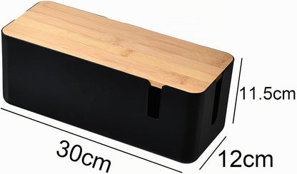 Boîte De Gestion De Câbles Avec Couvercle En Bambou - Petite Boîte De Rangement De Câbles Pour Cordon D'Extension, Protection Contre Les Surtensions - Gestion De Fils - Cachette (Noir)