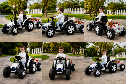 Tracteur Electrique Avec Télécommande 2.4G 12V 7AH Vitesse : 3-8 Km/H MP3 Port USB Pour Enfants De 3 À 8 Ans Blanc/Noir/Rouge/Vert