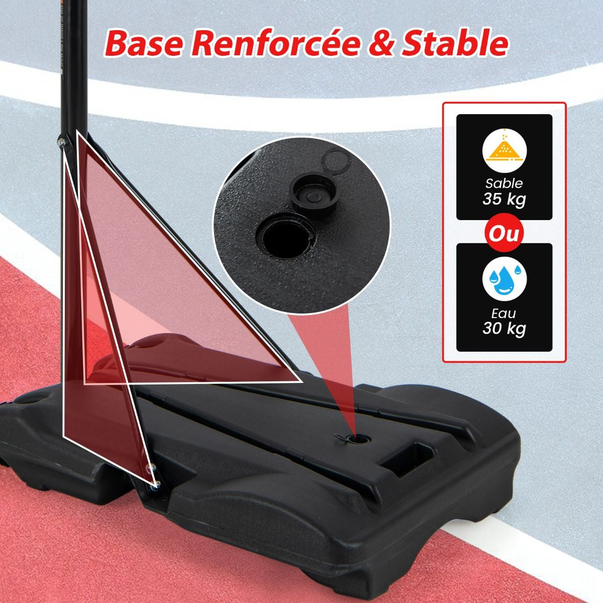 Panier De Basket-Ball Hauteur 260-305Cm Support De Basketball Mobile Avec Base Rechargeable 2 Roues Jante Résistants Aux Intempéries